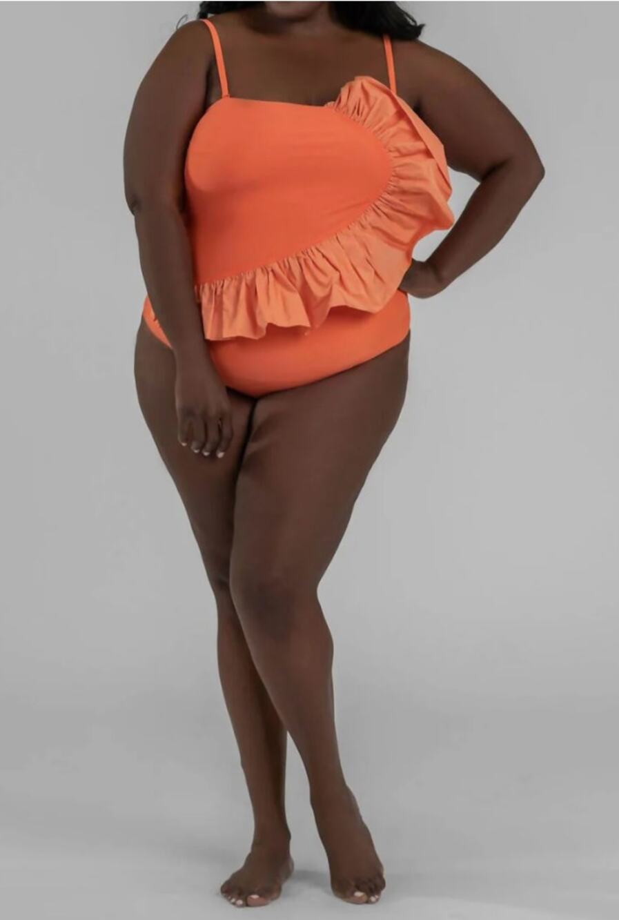 KATIENYC Tanya Taylor Sarita Ruffle One Piece in Orange size 3X